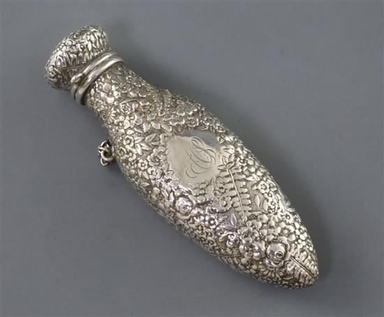 An early 20th century Tiffany & Co sterling silver teardrop shaped scent flask, 11.5cm.